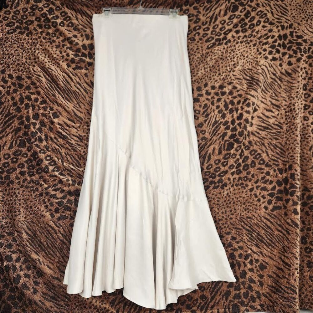Topshop Cream Colored Satin Midi Skirt Size 8  Glam Retro